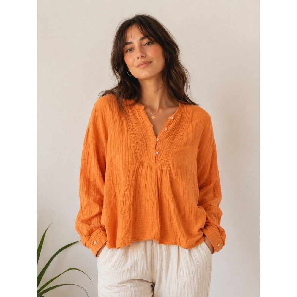 XIRENA Atlee Shirt Women's Small‎ Cotton Gauze Gauzy Orange Relaxed #A12-4